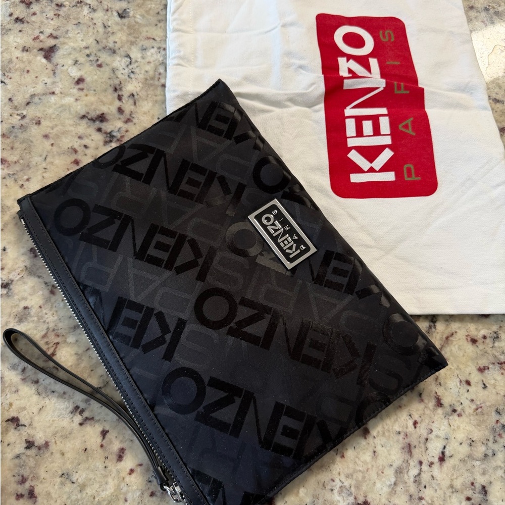 Kenzo Black Monogram Toiletry Pouch with Wrist Strap